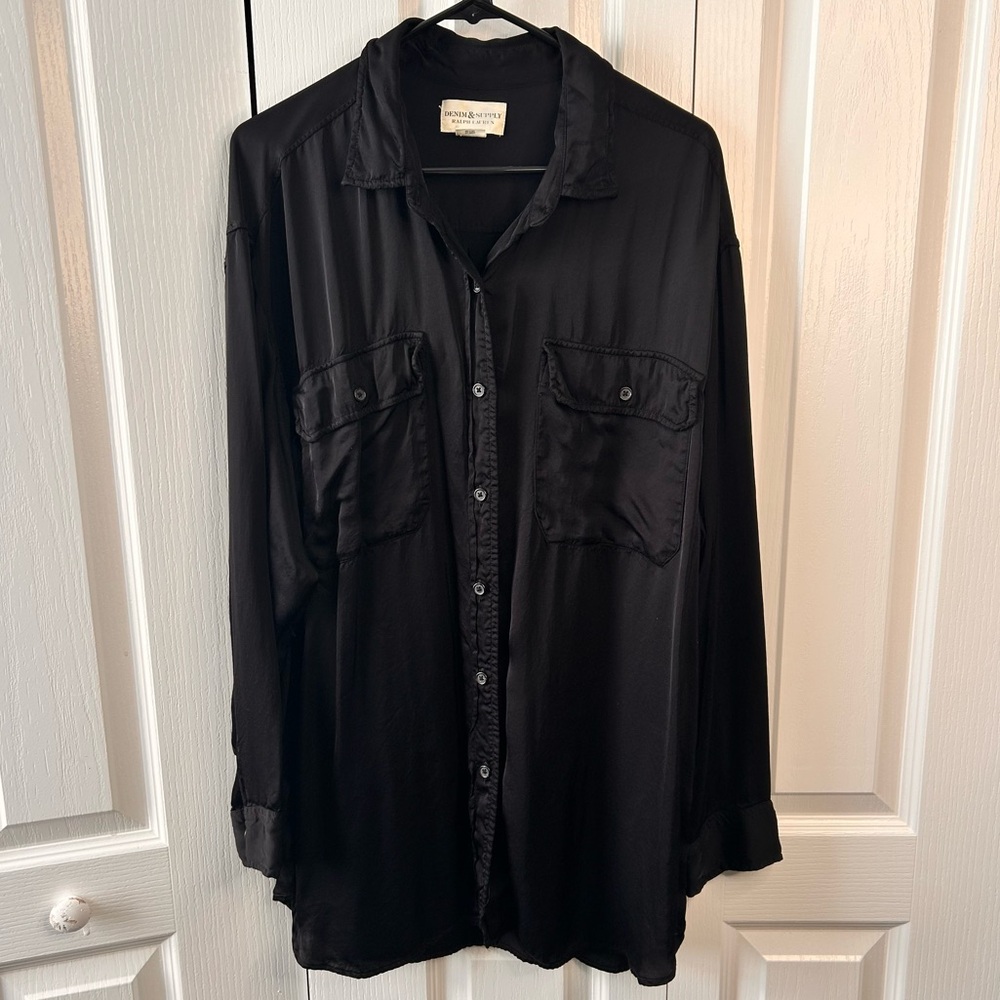Denim & Supply Ralph Lauren Classic Satin Button Down Long Sleeve‎ Shirt Large